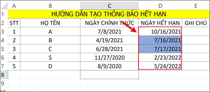 Các hợp đồng nào sắp hết hạn sẽ được bôi màu để bạn dễ chú ý hơn